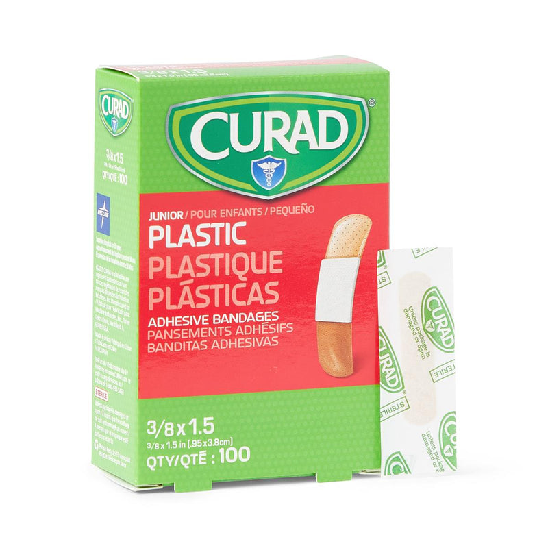 CURAD Plastic Adhesive Bandage, 3/8" x 1.5", 100 Bandages/Box, 100/BX  (NON25509Z) Box of 100