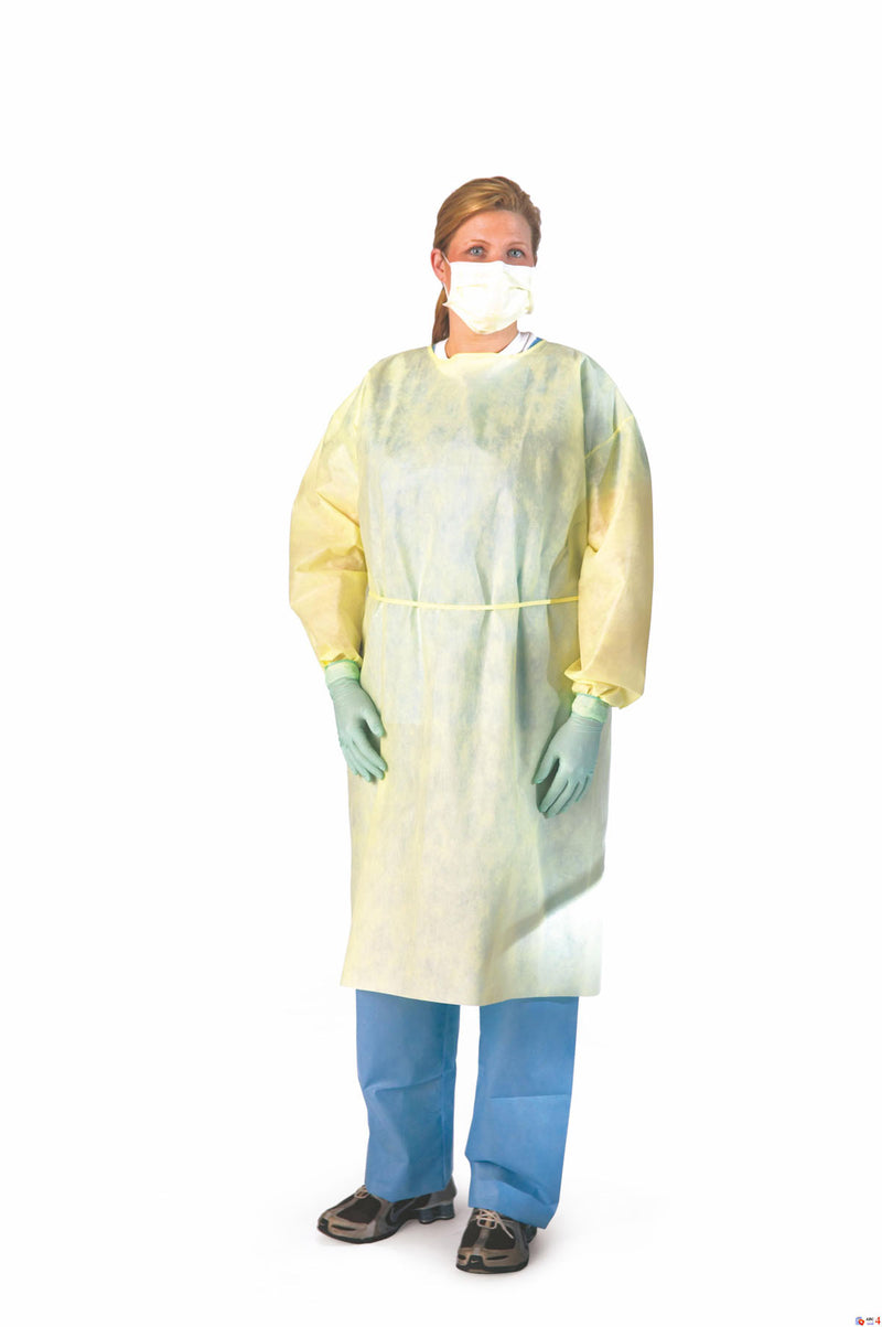 Lightweight Multi-Ply Cover Gown with Neck Ties and Extra-Long Center Tie, Yellow, Size L, 25/CS  (NON275670) Case of 25