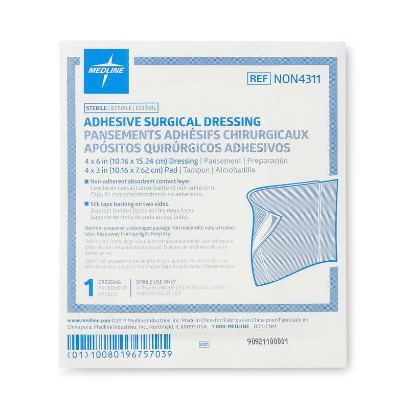 Sterile Adhesive Surgical Dressing, 4" x 6" with 4" x 3" Pad, 25/BX  (NON4311Z) Box of 25