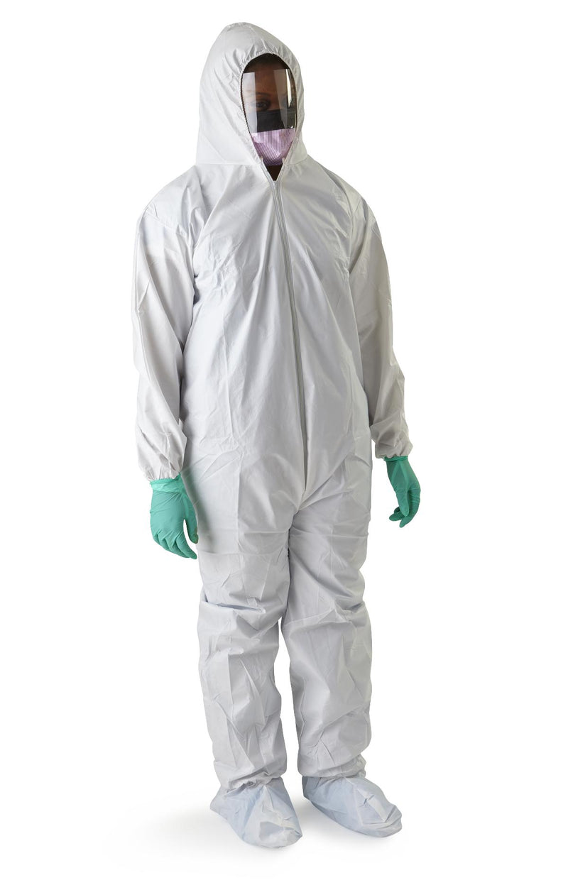 Medline Static-Dissipative Microporous Breathable Coveralls with Hood and Boots, White, Size XL, 25/CS (NONCV980XL) Case of 25