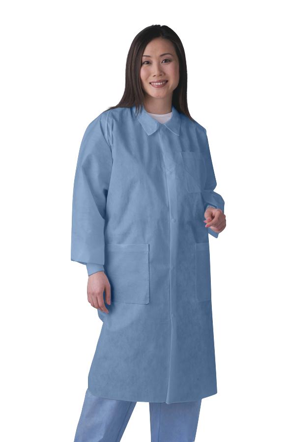 Disposable Knit-Cuff Multilayer SMS Lab Coat with Traditional Collar, Blue, Size M, 10/BG  (NONSW400MZ) Bag of 10