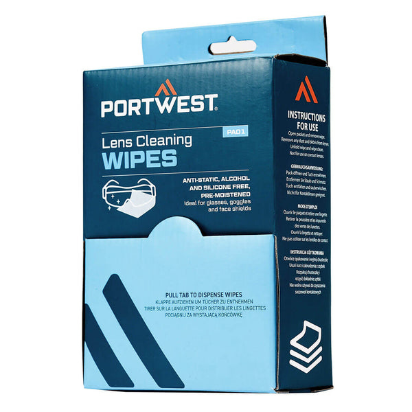 Portwest® Lens Cleaning Wipes (100 towelettes) , White, Size  (PA01WHR) BOX