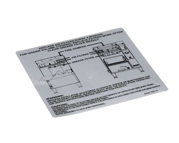 PERFECT FRY 6LA009 LABEL,FILTER INSTR PFA (PFC6LA009) Each