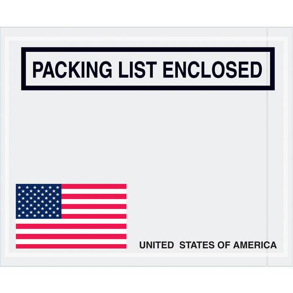 TAPE LOGIC® "Packing List Enclosed" Envelopes, U.S.A. Flag, 4 1/2" x 5 1/2", Red/White/Blue, 1000/Case Case Of 1000