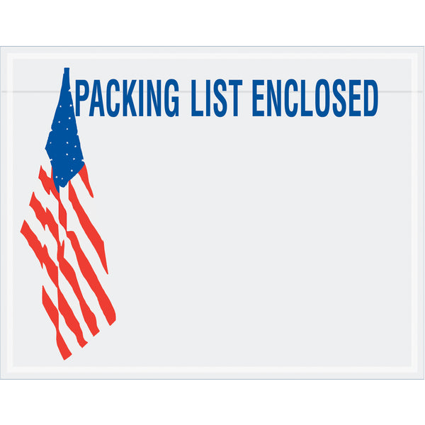 7 x 5 1/2" U.S.A. Flag "Packing List Enclosed" Envelopes, Case Of 1000 Case Of 1000