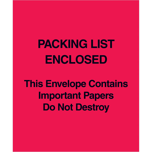 5 x 6" Red (Paper Face) "Packing List Enclosed This Envelope Contains…", Case Of 1000 Case Of 1000