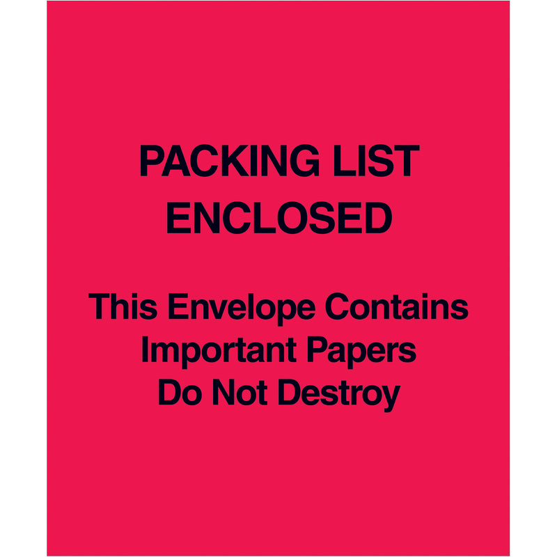 5 x 6" Red (Paper Face) "Packing List Enclosed This Envelope Contains…" (PL485) Case Of 1000