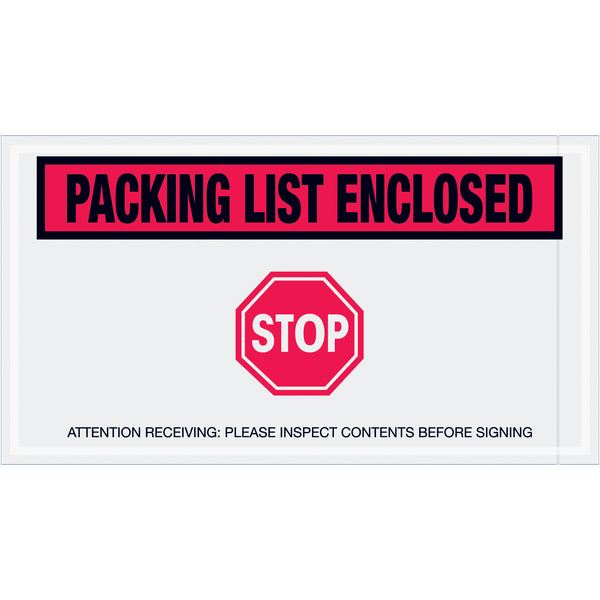 5 1/2 x 10" Red "Packing List Enclosed - Stop" Envelopes, Case Of 1000 Case Of 1000