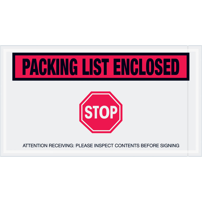 5 1/2 x 10" Red "Packing List Enclosed - Stop" Envelopes, Case Of 1000 Case Of 1000