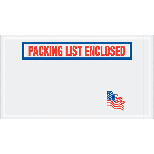 5 1/2 x 10" U.S.A. Flag "Packing List Enclosed" Envelopes, Case Of 1000 Case Of 1000