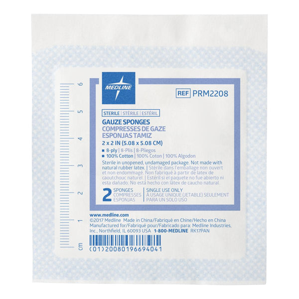 Medline Sterile Woven Gauze Sponges, 2/PK (PRM2208H) Pack of 2