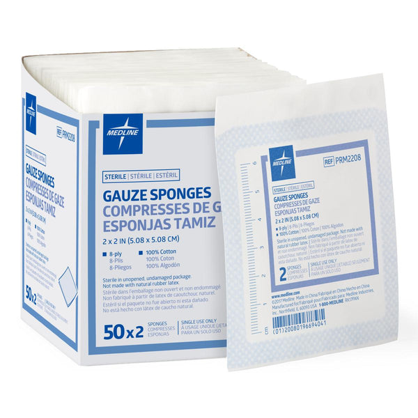 Medline Sterile Woven Gauze Sponges, 100/BX (PRM2208Z) Box of 100