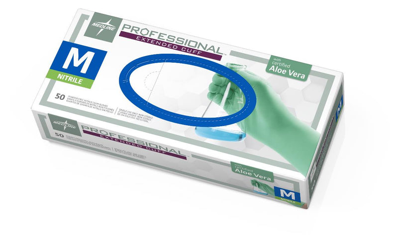 Professional Powder-Free Textured Nitrile Exam Gloves with Aloe Vera, Size M, 12" Extended Cuff, 50/BX (PRO31772H) Box of 50