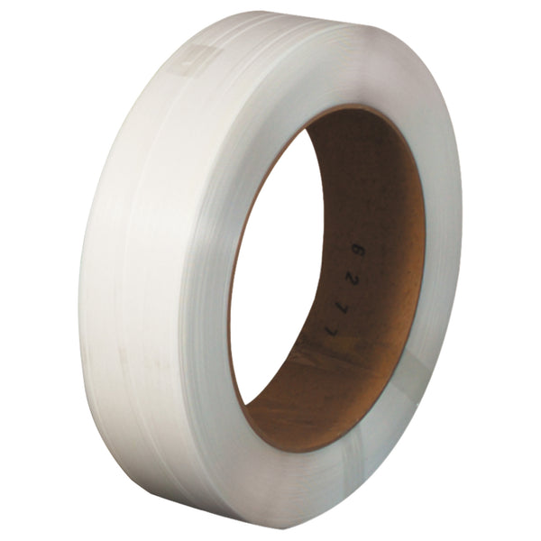 1/2" x .018 x 9000' White 16 x 6" Core Hand Grade Polypropylene Strapping - Embossed (PS1217W) Coil   Of 1