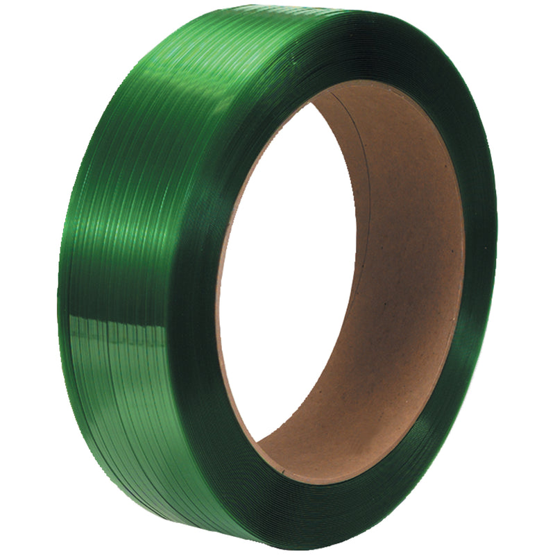 Polyester Strapping, Smooth, 16" x 3" Core, 1/2" x 3600', Green, 2/Case Case Of 2