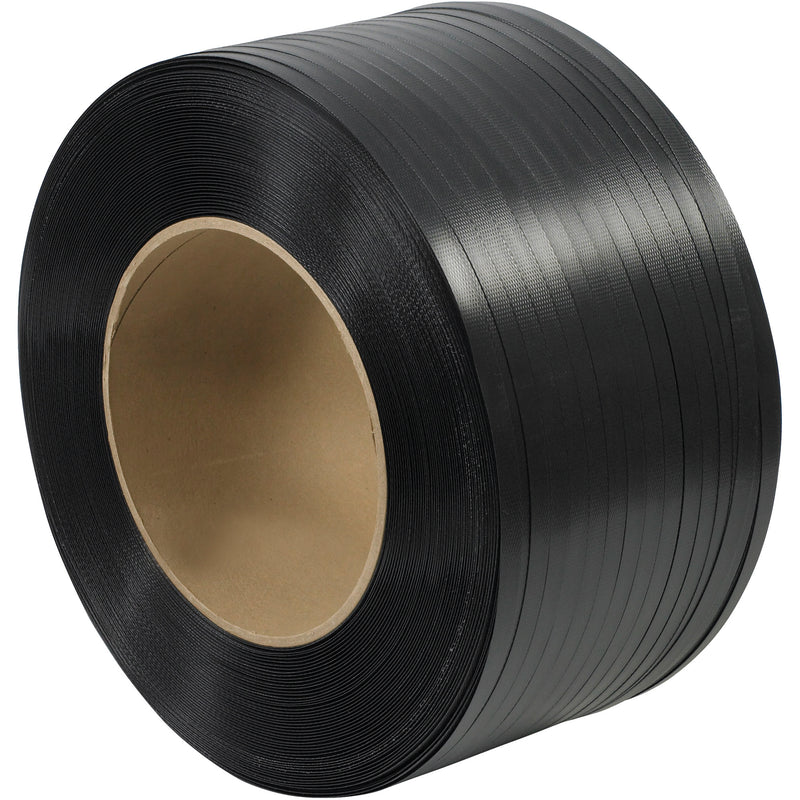 Polypropylene Strapping, Hand Grade, Embossed, 8" x 8" Core, 1/2" x 7200', Black, 1/Coil Coil   Of 1