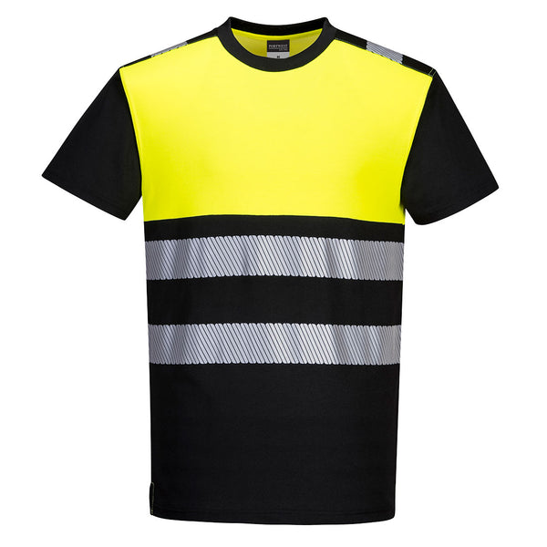 Portwest® PW3 Hi-Vis Cotton Comfort Class 1 T-Shirt S/S, Black/Yellow, Size XXXL (PW311BKYXXXL) Each