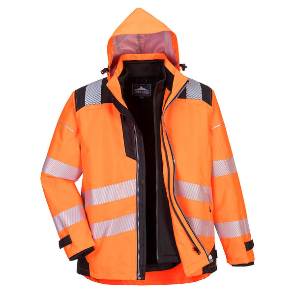 Portwest® PW3 Hi-Vis 3-in-1 Jacket, Orange/Black, Size 4XL (PW365OBR4XL) Each