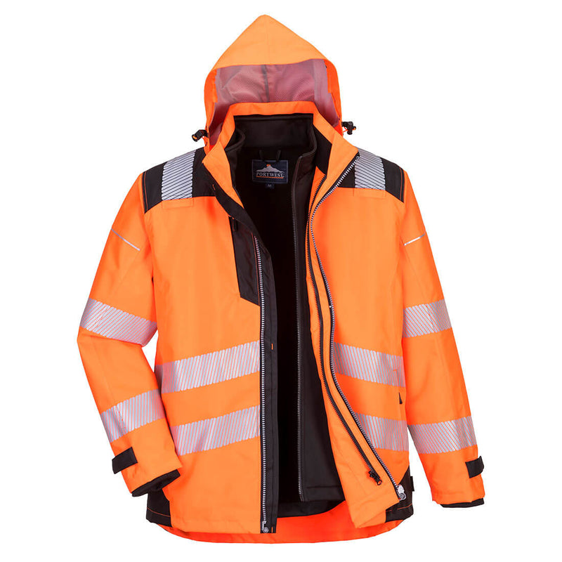 Portwest® PW3 Hi-Vis 3-in-1 Jacket, Orange/Black, Size 4XL (PW365OBR4XL) Each