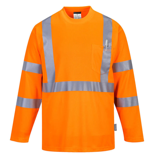 Portwest® Hi-Vis Pocket T-Shirt L/S , Orange, Size XL (S191ORRXL) Each