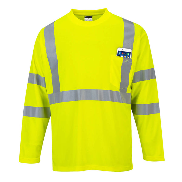 Portwest® Hi-Vis Pocket T-Shirt L/S , Yellow Tall, Size 6XL (S191YET6XL) Each