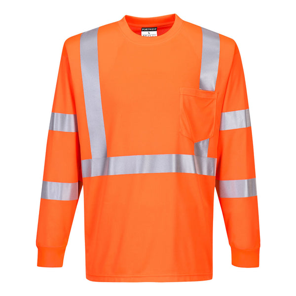 Portwest® Hi-Vis Pocket T-Shirt L/S , Orange, Size 6XL (S192ORR6XL) Each