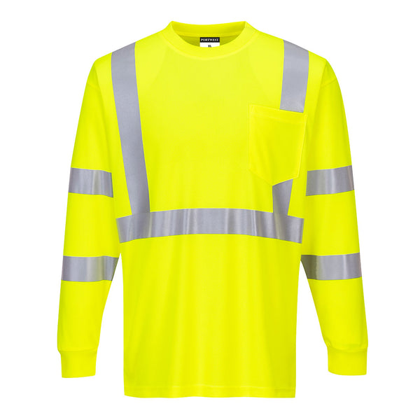 Portwest® Hi-Vis Pocket T-Shirt L/S , Yellow, Size XXXL (S192YERXXXL) Each