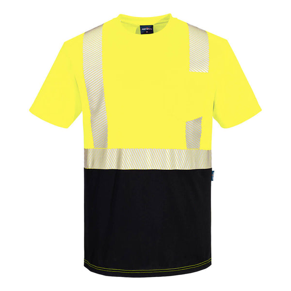 Portwest® Hi-Vis Segmented Tape Contrast T-Shirt S/S, Yellow/Black, Size M (S196YBRM) Each