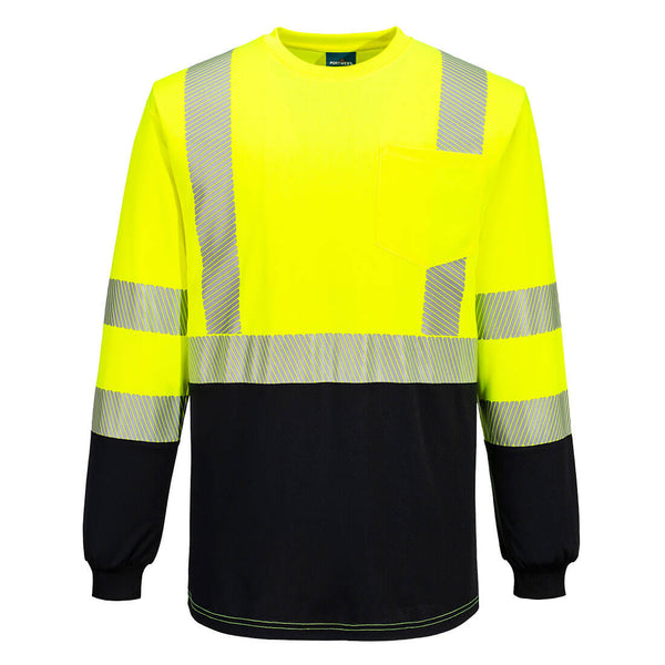 Portwest® Hi-Vis Segmented Tape Contrast T-Shirt L/S, Yellow/Black, Size XL (S197YBRXL) Each