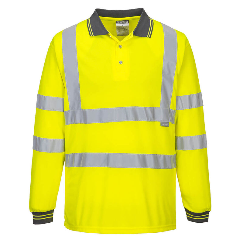 Portwest® Hi-Vis Polo Shirt L/S , Yellow, Size 5XL (S277YER5XL) Each