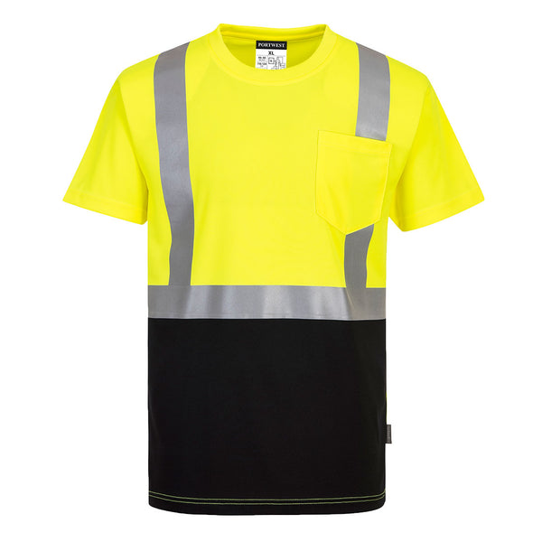 Portwest® Nashville Hi-Vis Contrast Pocket T-Shirt S/S , Yellow/Black, Size XXL (S358YBRXXL) Each