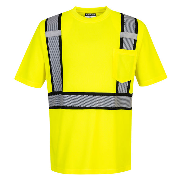 Portwest® Detroit Hi-Vis Contrast Tape T-Shirt S/S, Yellow/Black, Size 4XL (S395YBR4XL) Each