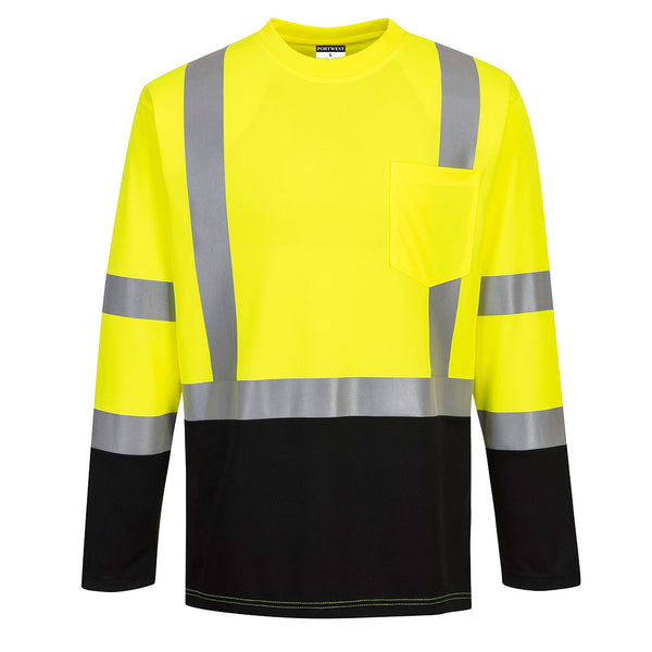 Portwest® Laguna Hi-Vis Contrast Pocket T-Shirt L/S , Yellow/Black, Size XXXL (S398YBRXXXL) Each