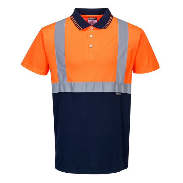 Portwest® Hi-Vis Contrast Polo Shirt S/S , Orange/Navy, Size S (S479ONRS) Each