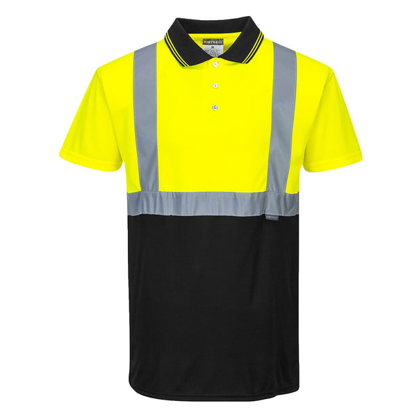 Portwest® Hi-Vis Contrast Polo Shirt S/S , Yellow/Black, Size S (S479YBRS) Each