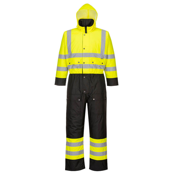 Portwest® Hi-Vis Contrast Winter Coverall, Yellow/Black, Size 4XL (S485YBR4XL) Each