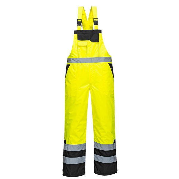 Portwest® Hi-Vis Contrast Winter Bib Overall, Yellow/Black, Size 4XL (S489YBR4XL) Each