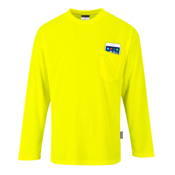 Portwest® Non Ansi Pocket T-Shirt L/S , Yellow, Size 4XL (S579YER4XL) Each