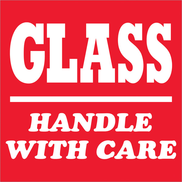 4 x 4" - "Glass - Handle With Care" Labels, Roll Of 500 Roll Of 500