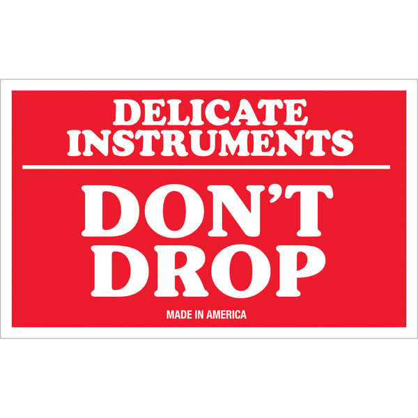 TAPE LOGIC® Labels, "Delicate Instruments - Don't Drop", 3" x 5", Red/White, 500/Roll Roll Of 500