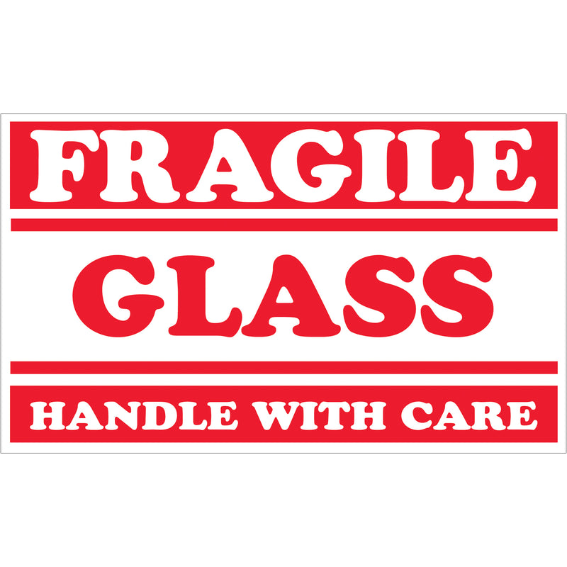 TAPE LOGIC® Labels, "Fragile - Glass - Handle with Care", 3" x 5", Red/White, 500/Roll Roll Of 500