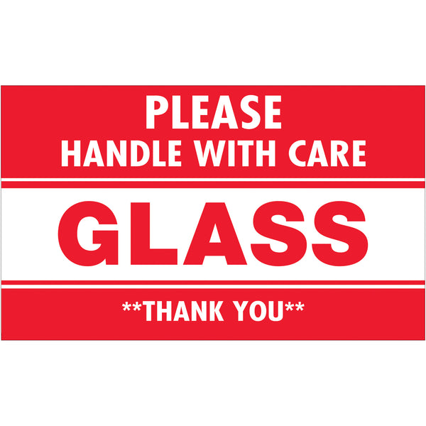 3 x 5" - "Glass - Please Handle With Care" Labels (SCL566) Roll Of 500