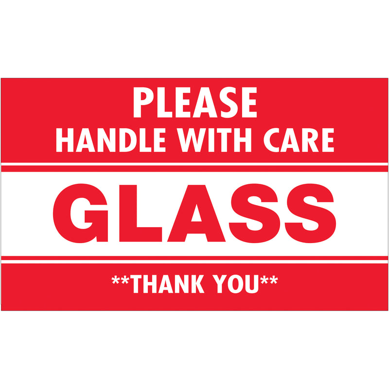 3 x 5" - "Glass - Please Handle With Care" Labels (SCL566) Roll Of 500