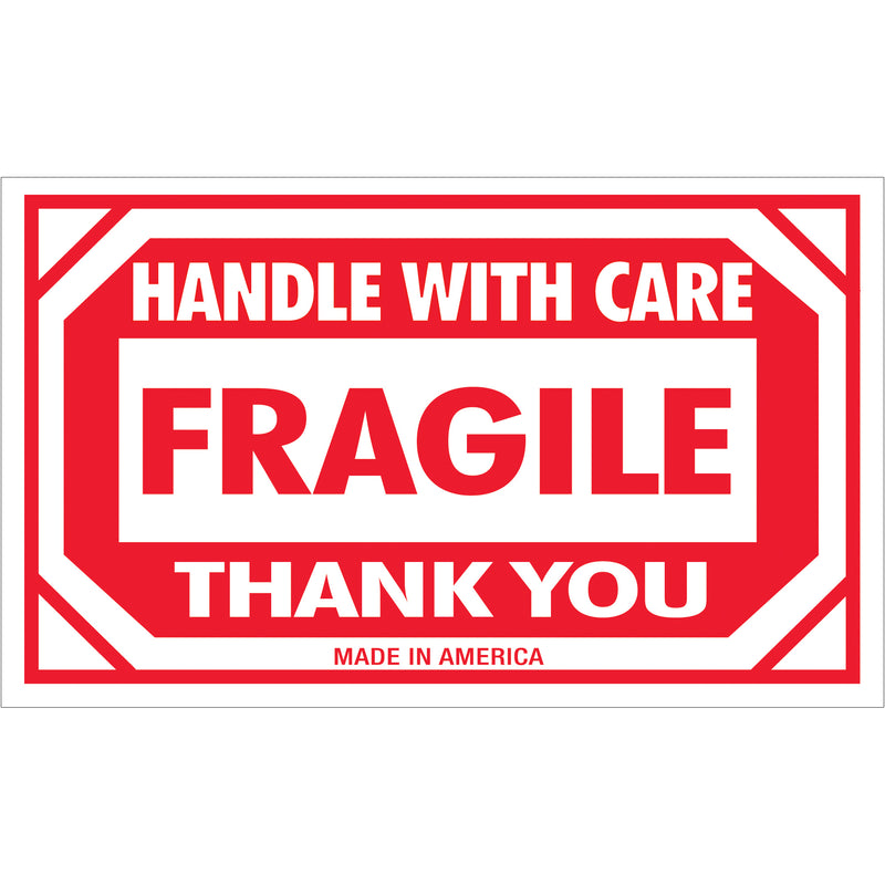 3 x 5" - "Fragile - Handle With Care" Labels (SCL576), Roll Of 500 Roll Of 500