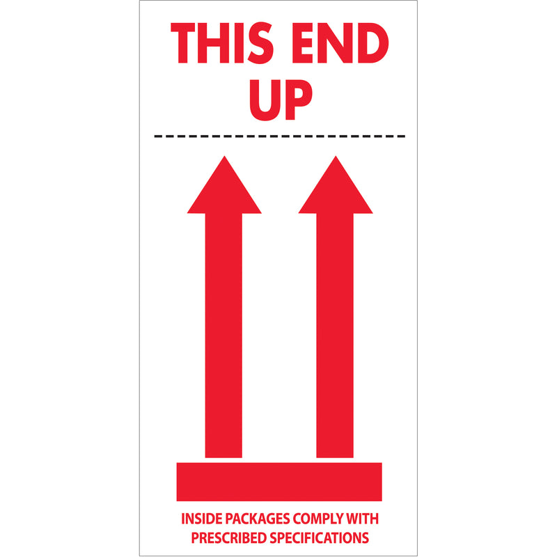 TAPE LOGIC® Labels, "This End Up", 4" x 8", Red/White, 500/Roll Roll Of 500