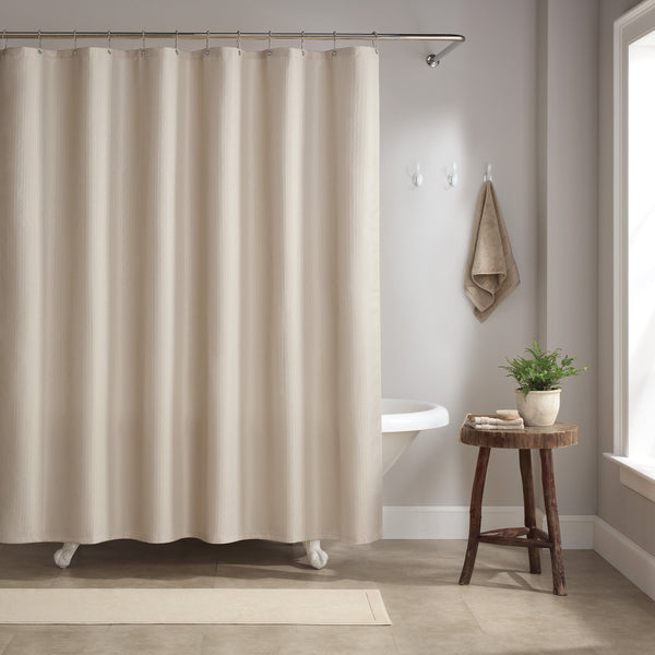 Host & Home Poly Shower Curtain Set 72x72 Raindrop Almond Milk (P-SCSET-7272-BG) 1/EA