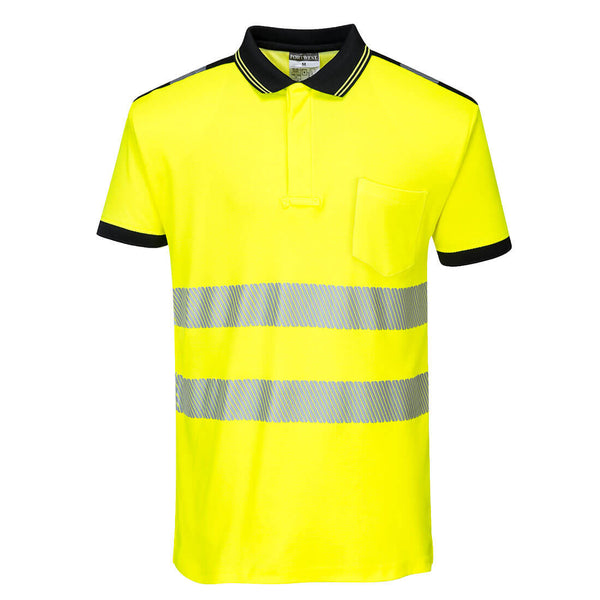 Portwest® PW3 Hi-Vis Cotton Comfort Polo Shirt S/S , Yellow/Black, Size M (T180YBRM) Each