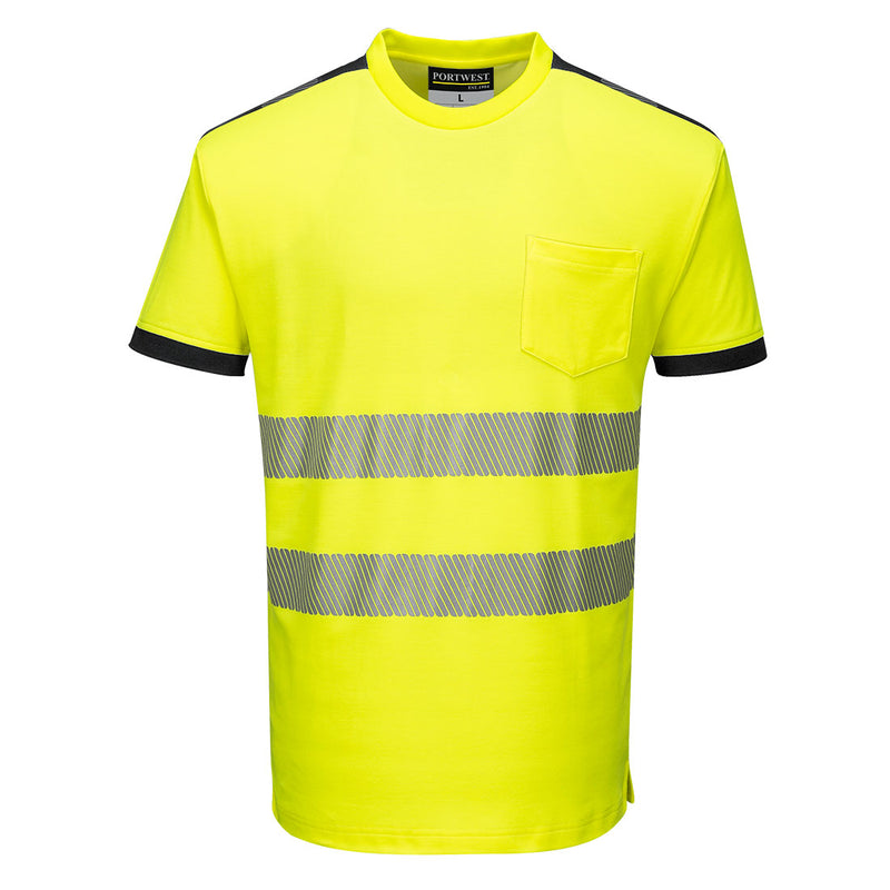 Portwest® PW3 Hi-Vis Cotton Comfort T-Shirt S/S, Yellow/Black, Size L (T181YBRL) Each