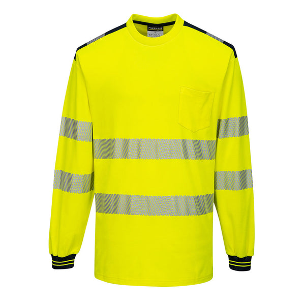 Portwest® PW3 Hi-Vis Cotton Comfort T-Shirt L/S, Yellow/Black, Size XL (T185YBRXL) Each