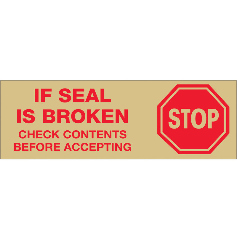 2" x 110 yds. - "Stop If Seal Is Broken" Tan (18 Pack) Tape Logic® Messaged Carton Sealing Tape (T902P01T18PK) Case Of 18